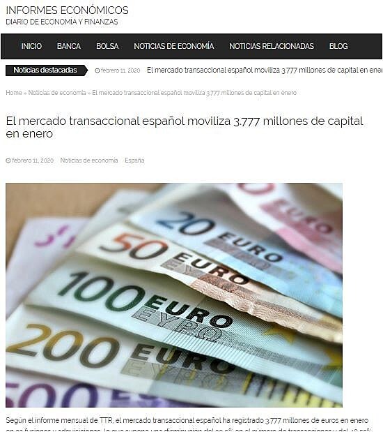 El mercado transaccional espaol moviliza 3.777 millones de capital en enero
